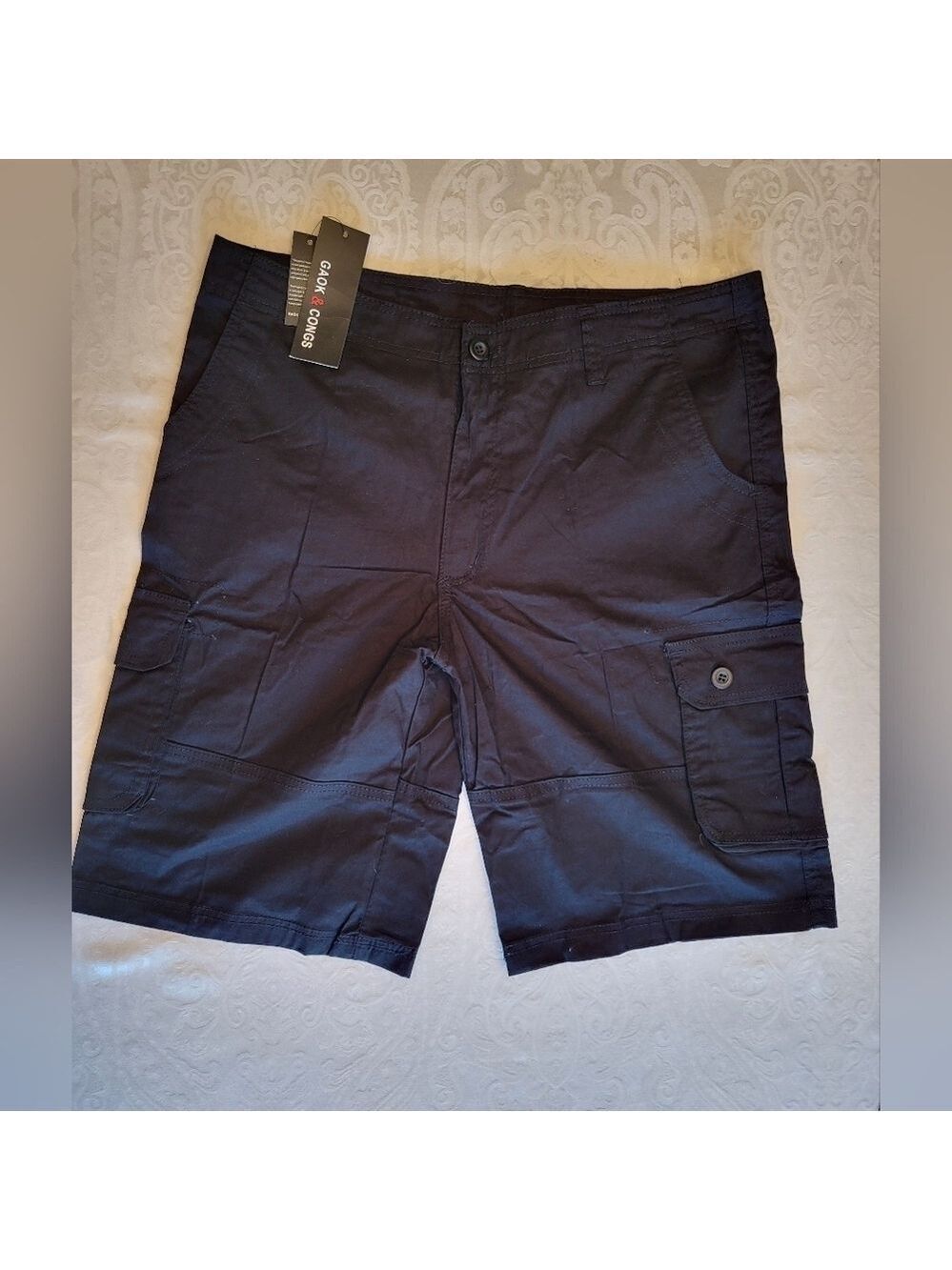 Gaok & Congs Navy Blue/Black Cargo Shorts with Tailored Fit, Size 36, NWT